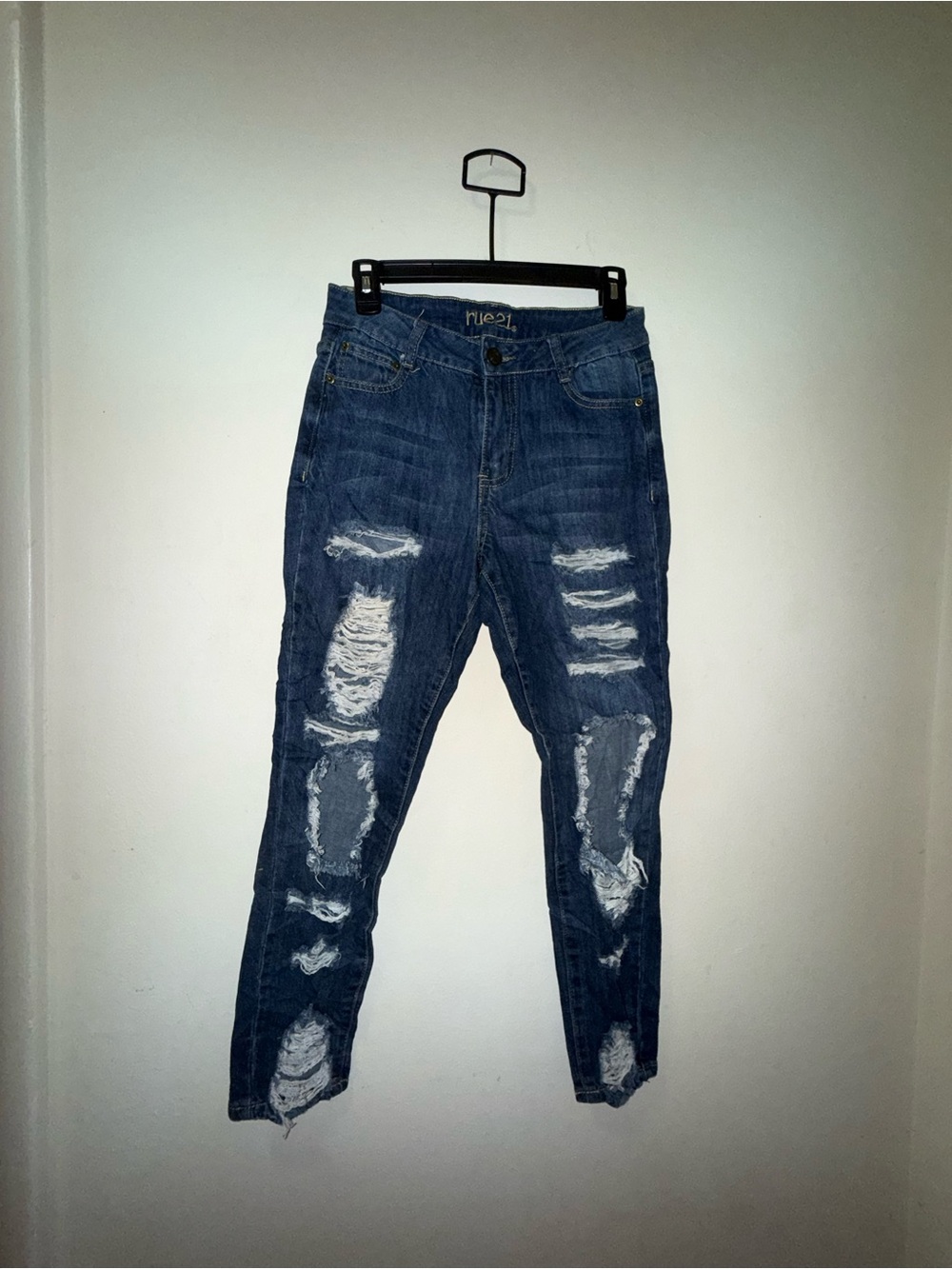 Women's Ripped Skinny Jeans in Dark Blue